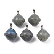 Natural Labradorite Pendants, with Stainless Steel Color Tone Stainless Steel Findings, Planet, 22.5x20mm, Hole: 3x5mm(PORC-T132-053C)