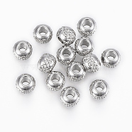 201 Stainless Steel Beads, Round with Ripples, Stainless Steel Color, 6x5mm, Hole: 2mm(STAS-G154-37-6mm)