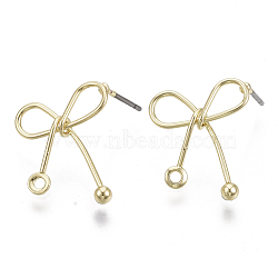 Iron Stud Earring Findings, with Loop and Steel Pin, Bowknot, Light Gold, 18~19x18mm, Hole: 1.5mm, Pin: 0.7mm(IFIN-N005-24)