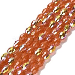 Baking Painted Glass Beads Strands, Imitation Opalite, Faceted, AB Color, Oval, Indian Red, 4x6mm, Hole: 0.8mm, about 69pcs/strand, 16.54~16.73''(42~42.5cm)(DGLA-D001-02C)