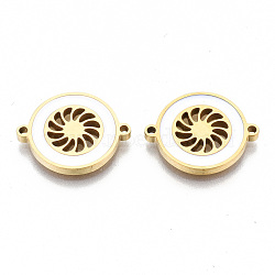 304 Stainless Steel Enamel Links Connectors, Laser Cut, Flat Round, White, Golden, 14.5x18.5x2mm, Hole: 1.2mm(STAS-S080-017G-A)