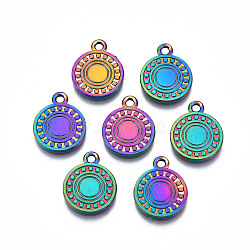 Rainbow Color Alloy Pendants, Cadmium Free & Lead Free, Flat Round, 15x12x1.5mm, Hole: 1.6mm(PALLOY-N156-222)