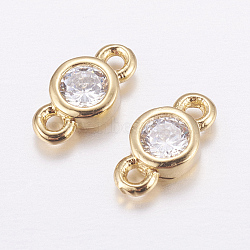 Brass Micro Pave Cubic Zirconia Links, Long-Lasting Plated, Cadmium Free & Nickel Free & Lead Free, Flat Round, Real 18K Gold Plated, 4x8x2mm, Hole: 1mm(KK-P130-085G)