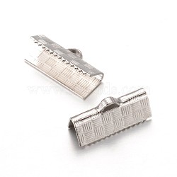 304 Stainless Steel Ribbon Crimp Ends, Stainless Steel Color, 6.5x15x7mm, Hole: 1x2.5mm(STAS-E111-03P)