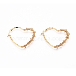 Long-Lasting Plated 304 Stainless Steel Wire Wrapped Hoop Earrings, Hypoallergenic Earrings, Heart, Golden, 44x39x6.5mm, Pin: 1x0.6mm(EJEW-D250-01B-G)