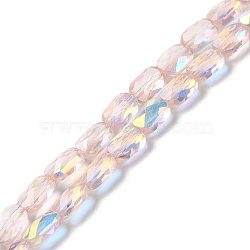 Transparent Electroplate Glass Beads Strands, AB Color, Faceted Rectangle, Seashell Color, 7x4.5x3.5mm, Hole: 1.2mm, about 77~71pcs/strand, 21.06''~22.44''(53.5~57cm)(GLAA-Q099-G01-07)