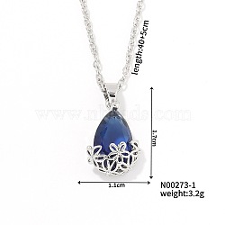 Mini 3D Fashionable Cute Versatile Elegant Brass Glass Teardrop Pendant Necklaces, Royal Blue, 15.75 inch(40cm)(LA0295-3)