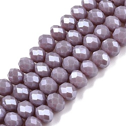 Electroplate Glass Beads Strands, Pearl Luster Plated, Faceted, Rondelle, Medium Purple, 6x5mm, Hole: 1mm, about 84~85pcs/strand, 41.5~42cm(EGLA-A044-P6mm-A13)