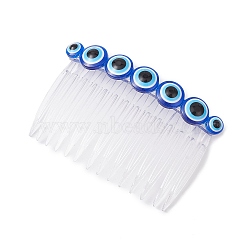 Resin Evil Eye Bead & Plastic Hair Combs, for Women Girls, Blue, 74x49x12mm(PHAR-JH00093-02)