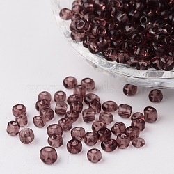 6/0 Glass Seed Beads, Transparent, Round, Pale Violet Red, 4mm, hole: 1.5mm, about 496pcs/50g(X-SEED-A004-4mm-16)