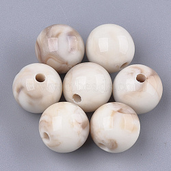 Acrylic Beads, Imitation Gemstone Style, Round, Floral White, 11.5~12x11mm, Hole: 2mm, about 540pcs/500g(OACR-S029-060D-04)