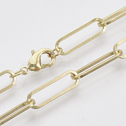 Brass Flat Oval Paperclip Chain Necklace Making, with Lobster Claw Clasps, Light Gold, 24.01 inch(61cm), Link: 18x5.5x1mm(MAK-S072-07B-LG)