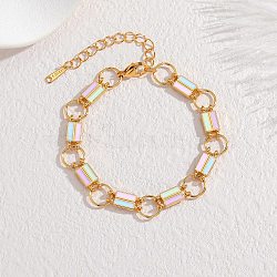 304 Stainless Steel Enamel Rectangle Link Chain Bracelets for Women, Colorful, Golden, 6.65 inch(16.9cm)(SA-CBA065A-06G)