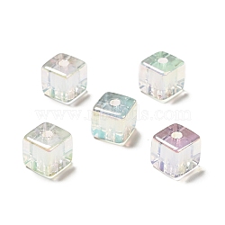 UV Plating Rainbow Iridescent Transparent Acrylic Beads, Two Tone, Cube, Clear, 13.5x13.5x13.5mm, Hole: 3.5mm(OACR-A014-05)