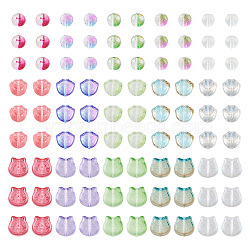 Pandahall 200Pcs 15 Styles Transparent Spray Painted Glass Beads, Cat Paw Print & Round & Cat, Mixed Color, 8~13.5x8~14x5~9mm, Hole: 1.2~1.5mm(GLAA-TA0001-57)