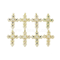 Real 18K Gold Plated Brass Micro Pave Cubic Zirconia Pendants, with Glass, Cross, Mixed Color, 40x28.5x3mm, Hole: 3.2x3.7mm(KK-A209-35G)