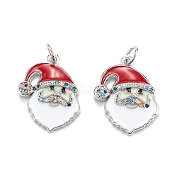 Christmas Themed Brass Micro Pave Cubic Zirconia Pendants, with Enamel and Jump Ring, Long-Lasting Plated, Santa Claus, Real Platinum Plated, 20x15x3mm, Jump Ring: 5x0.7mm, 3.6mm Inner Diameter(ZIRC-L101-01P)