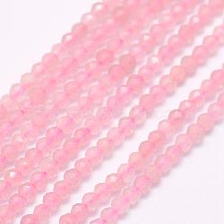 Natural Rose Quartz Beads Strands, Faceted, Round, 2~2.5mm, Hole: 0.5mm, about 165pcs/strand, 15.7 inch(40cm)(G-F509-28-2mm)