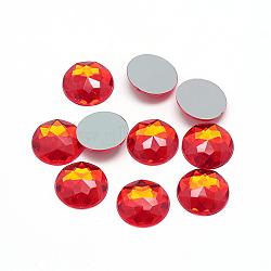 Acrylic Rhinestone Flat Back Cabochons, Faceted, Bottom Silver Plated, Half Round/Dome, Red, 18x5.5~6mm(GACR-Q008-18mm-09)