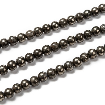 Natural Pyrite Beads Strands, Round, 4mm, Hole: 0.5mm, about 100pcs/strand, 15.74 inch