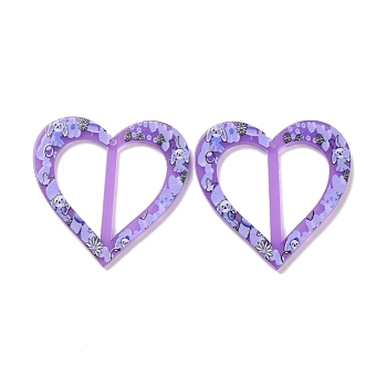 Printed Acrylic Pendants, Heart with Flower & Dog, Purple, 37x37.5x2.5mm, Hole: 1.4mm