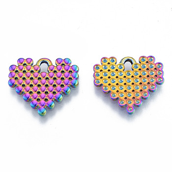 Ion Plating(IP) 304 Stainless Steel Pendants, Heart, Rainbow Color, 18x20x1.5mm, Hole: 2mm