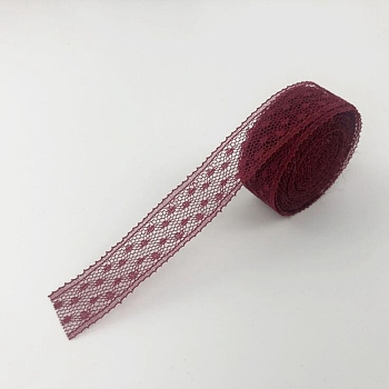 Nonelastic Lace Ribbon Trim, for Sewing, Gift Package Wrapping, Floral Designing, Dark Red, 5/8 inch(16mm), 10m/roll