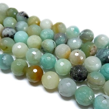 Natural Flower Amazonite Beads, Faceted, Round, 6mm, Hole: 1mm, about 65pcs/strand, 15.7 inch