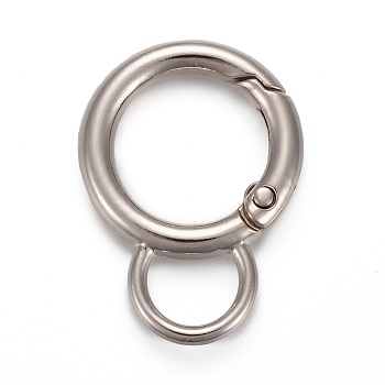 Alloy Spring Gate Ring, with Loop, Circle Key Rings, for Handbag Ornaments Decoration, Cadmium Free & Lead Free, Platinum, 33x24x3.5mm, Hole: 9x7mm