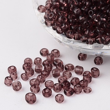 6/0 Glass Seed Beads, Transparent, Round, Pale Violet Red, 4mm, hole: 1.5mm, about 496pcs/50g