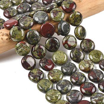 Natural Dragon Blood Jasper Beads Strands, Flat Round, 15~15.5x6mm, Hole: 0.8~1mm, about 26pcs/strand, 15.55~15.71 inch(39.5~39.9cm)