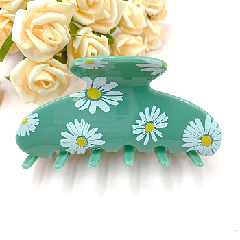 Daisy Pattern Acrylic Large Claw Hair Clips, for Girl Women Thick Hair, Turquoise, 93mm