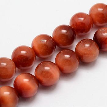 Natural Sun Tiger Eye Bead Strands, Round, Dyed & Heated, FireBrick, 8mm, Hole: 1mm, about 49pcs/strand, 15.4 inch