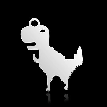 201 Stainless Steel Pendants, Dinosaur, Stainless Steel Color, 19x15.5x1mm, Hole: 1.6mm