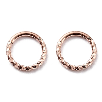 Ion Plating(IP) Twisted Ring Hoop Earrings for Girl Women, Chunky 304 Stainless Steel Earrings, Rose Gold, 11x1mm, 18 Gauge(1mm)