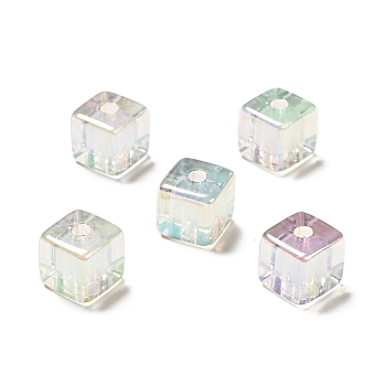 UV Plating Rainbow Iridescent Transparent Acrylic Beads, Two Tone, Cube, Clear, 13.5x13.5x13.5mm, Hole: 3.5mm