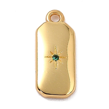 Brass Micro Pave Cubic Zirconia Charms, Long-Lasting Plated, Real 18K Gold Plated, Octagon with Star, Sea Green, 14x6x1.5mm, Hole: 1.2mm