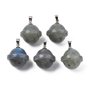 Natural Labradorite Pendants, with Stainless Steel Color Tone Stainless Steel Findings, Planet, 22.5x20mm, Hole: 3x5mm