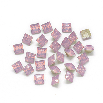 Pointed Back Resin Rhinestone Cabochons, Square, Flamingo, 8x8x6mm, about 400pcs/bag