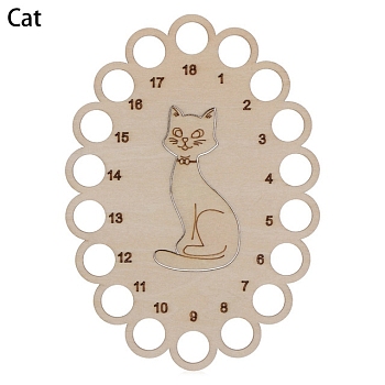 Wooden Embroidery Thread Plate, Cross Stitch Threading Board Tools, Oval, Cat Shape, 15x10.6cm