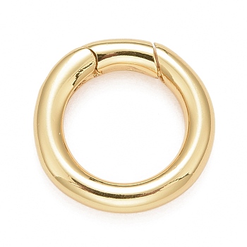 Rack Plating Brass Spring Gate Rings, Cadmium Free & Nickel Free & Lead Free, Long-Lasting Plated, Round Ring, Real 18K Gold Plated, 14.5x2.5mm