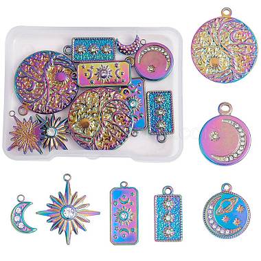 Rainbow Color Mixed Shapes Stainless Steel+Rhinestone Pendants