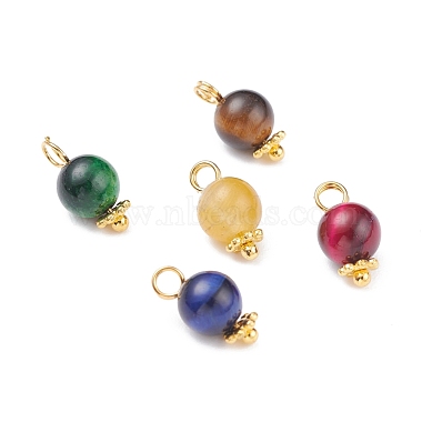 Golden Mixed Color Round Tiger Eye Charms