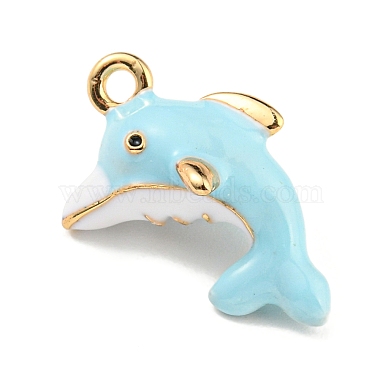 Golden Light Blue Dolphin Alloy+Enamel Pendants