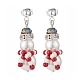 Boucles d'oreilles pendantes bonhomme de neige de Noël tressées en perles de coquillages et en verre(EJEW-TA00089)-1