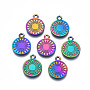 Rainbow Color Alloy Pendants, Cadmium Free & Lead Free, Flat Round, Multi-color, 15x12x1.5mm, Hole: 1.6mm
