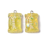Transparent Resin Pendants, Candy Bag Charm with Word Sweet, Imitation Food, with Platinum Tone Iron Loops and Sequins, Yellow, 28x17.5x7mm, Hole: 2mm(RESI-TAC0005-010)