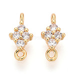 Brass Pave Clear Cubic Zirconia Connector Charms, Real 18K Gold Plated, Long-Lasting Plated, Nickel Free, Rhombus, 12x5.6x3~3.8mm, Hole: 1mm & 1.2mm(X1-KK-T078-03G-01)