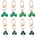 20Pcs 4 Styles Clover Alloy Enamel & Glitter Powder Pendant Decorations, with Swivel Clasps, Golden, Green, 57~58mm, 5pcs/style(HJEW-CP00088)