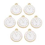 Clock Alloy Enamel Pendants, White, Light Gold, 17x14.5x1.5mm, Hole: 1.5mm(X-ENAM-Q033-11D)